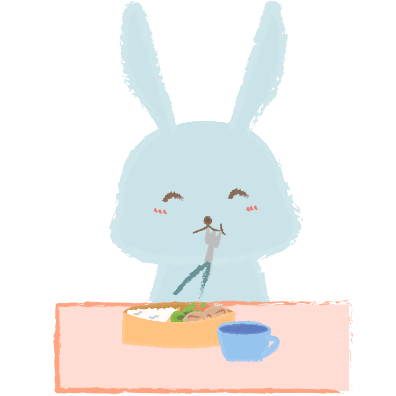 お弁当を食べる子ウサギ フリーイラスト素材のぴくらいく 商用利用可能です